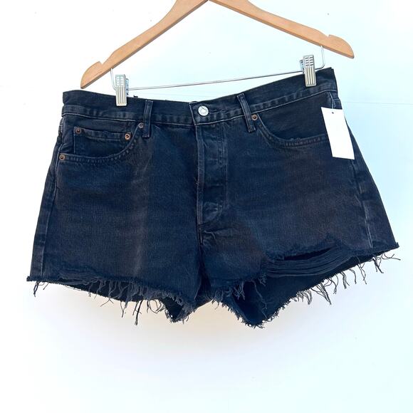 New Agolde Parker Vintage Cut Off Jean Shorts Button Fly Black Curse 30 - Picture 2 of 9